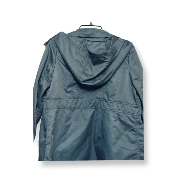 Zenana Outfitters Hooded Rain Jacket Hip Length Zipper Pockets Solid Blue M US L - Picture 5 of 8